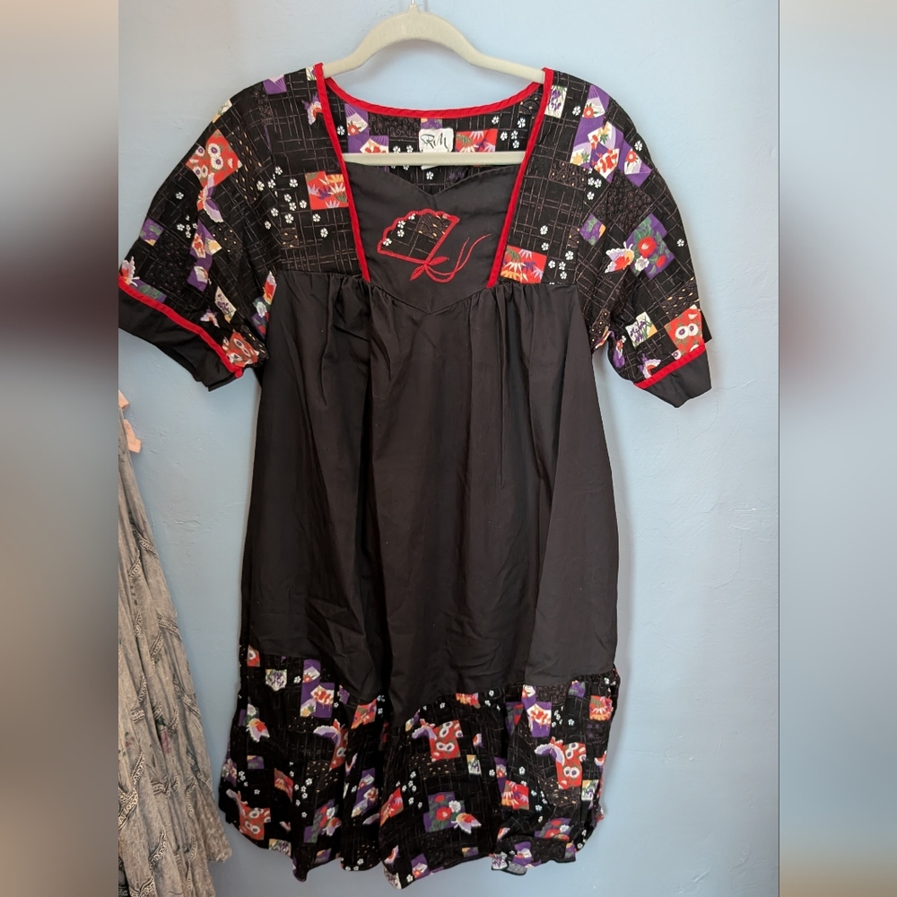 🌙🫰🏼 RM Made In Hawaii USA Hawaiian Dress Mumu Asian Fan Theme
